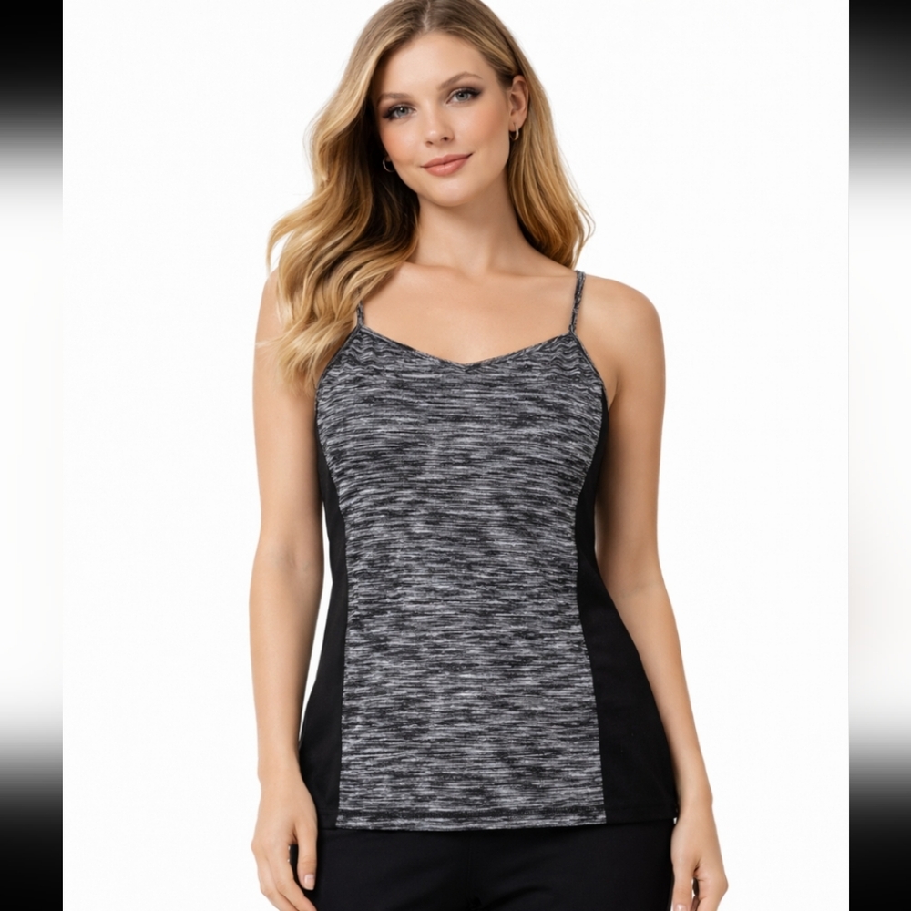 CAbi Black & Gray Spaghetti Strap Top | Colorblock Tank | Size L